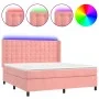 Box spring bed with mattress and LED pink velvet 180x200 cm by vidaXL, Beds and slatted bases - Ref: Foro24-3139822, Price: 5...