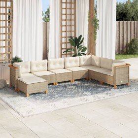 Set de sofás de jardín y cojines 8 piezas ratán sintético beige