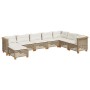 Set de sofás de jardín y cojines 8 piezas ratán sintético beige