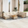 Set de sofás de jardín con cojines 9 pzas ratán sintético beige