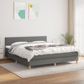 Cama box spring con colchón tela gris oscuro 180x200 cm