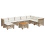 Set de sofás de jardín con cojines 9 pzas ratán sintético beige