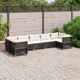 Set de sofás de jardín 7 pzas con cojines ratán sintético negro Set de sofás de jardín 7 pzas con cojines ratán sintético negro