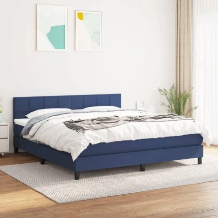Box spring bed with blue fabric mattress 160x200 cm by vidaXL, Beds and slatted bases - Ref: Foro24-3140071, Price: 472,35 €,...