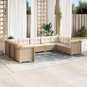 Set de sofás de jardín con cojines 9 pzas ratán sintético beige
