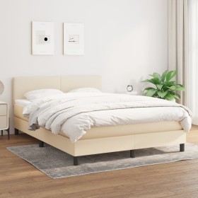 Cama box spring con colchón tela color crema 140x200 cm