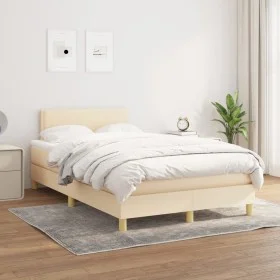 Box spring bed with cream fabric mattress 120x200 cm by vidaXL, Beds and slatted bases - Ref: Foro24-3140526, Price: 365,18 €...