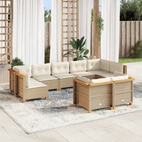 Set de sofás de jardín con cojines 9 pzas ratán sintético beige en Conjuntos de jardín | Comprar online en Foro24