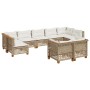 Set de sofás de jardín con cojines 9 pzas ratán sintético beige