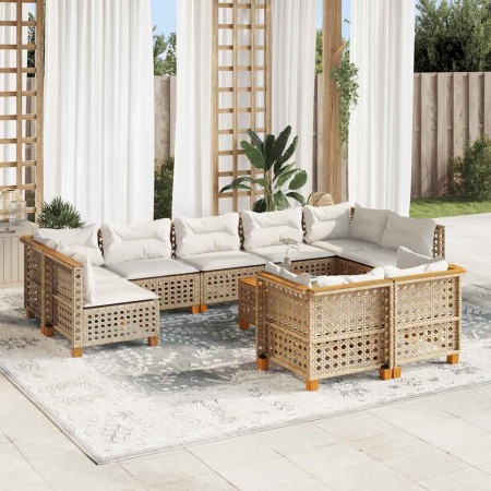 Juego de sofás jardín con cojines beige 10 pzas ratán sintético