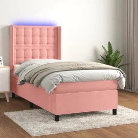 Box spring bed with mattress and LED pink velvet 80x200 cm by vidaXL, Beds and slatted bases - Ref: Foro24-3139774, Price: 34...