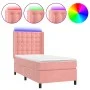 Box spring bed with mattress and LED pink velvet 80x200 cm by vidaXL, Beds and slatted bases - Ref: Foro24-3139774, Price: 34...