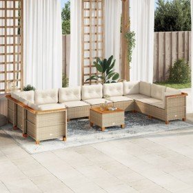 Set de sofás de jardín 11pzas con cojines ratán sintético beige Set de sofás de jardín 11pzas con cojines ratán sintético beige