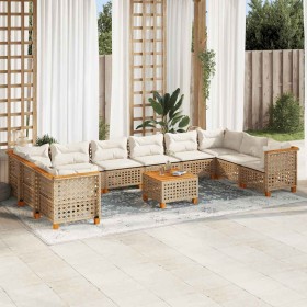 Set de sofás de jardín 11pzas con cojines ratán sintético beige