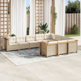 Juego de sofás jardín con cojines beige 10 pzas ratán sintético