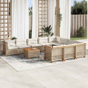 Set de sofás de jardín 11pzas con cojines ratán sintético beige