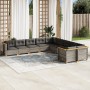 Set de sofás de jardín 10 pzas con cojines ratán sintético gris