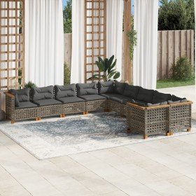 Set de sofás de jardín 10 pzas con cojines ratán sintético gris en Conjuntos de jardín | Comprar online en Foro24