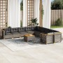 Set de sofás de jardín 11 pzas y cojines ratán sintético gris