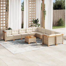 Set de sofás de jardín 11pzas con cojines ratán sintético beige