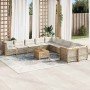 Set de sofás de jardín 11pzas con cojines ratán sintético beige