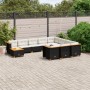 Set de sofás de jardín 11 pzas y cojines ratán sintético negro