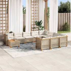 Set de sofás de jardín 11pzas con cojines ratán sintético beige