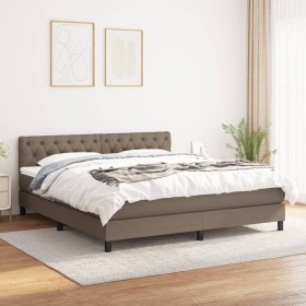 Cama box spring con colchón tela gris taupe 160x200 cm