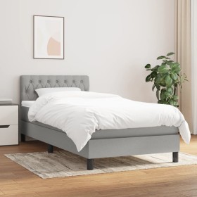 Cama box spring con colchón tela gris claro 100x200 cm