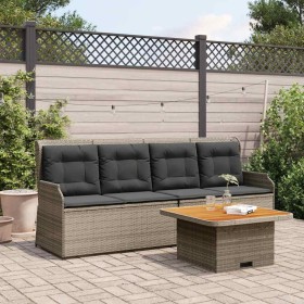 Set de muebles de jardín 3 pzas y cojines ratán sintético gris