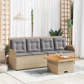 Set muebles de jardín 3 piezas y cojines ratán sintético beige