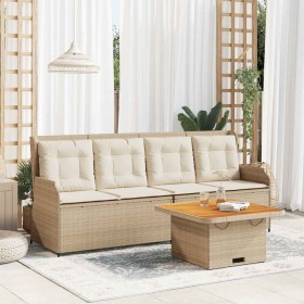 Set muebles de jardín 3 piezas y cojines ratán sintético beige