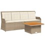 Set muebles de jardín 3 piezas y cojines ratán sintético beige