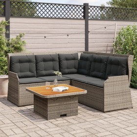Set de muebles de jardín 4 pzas y cojines ratán sintético gris