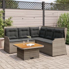 Set de muebles de jardín 4 pzas y cojines ratán sintético gris