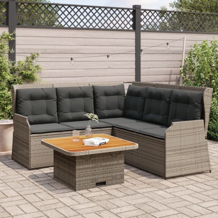 Set de muebles de jardín 4 pzas y cojines ratán sintético gris