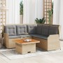 Set muebles de jardín 4 piezas y cojines ratán sintético beige