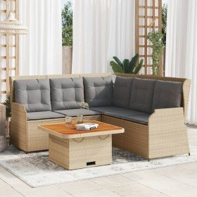 Set muebles de jardín 4 piezas y cojines ratán sintético beige