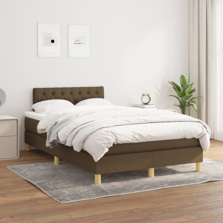 Cama box spring con colchón tela marrón oscuro 120x200 cm de vidaXL, Camas y somieres - Ref: Foro24-3140844, Precio: 378,50 €...