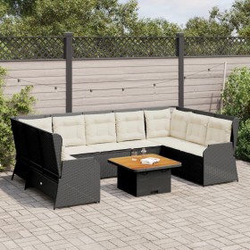 Set de muebles de jardín y cojines 7 pzas ratán sintético negro