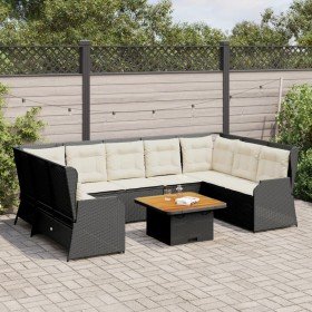 Set de muebles de jardín y cojines 7 pzas ratán sintético negro Set de muebles de jardín y cojines 7 pzas ratán sintético negro