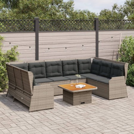 Set de muebles de jardín 7 pzas y cojines ratán sintético gris