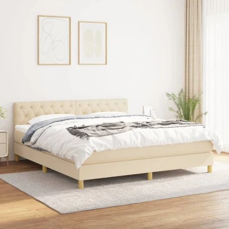 Box spring bed with cream fabric mattress 160x200 cm by vidaXL, Beds and slatted bases - Ref: Foro24-3140870, Price: 508,83 €...