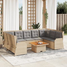 Set de muebles de jardín y cojines 7 pzas ratán sintético beige