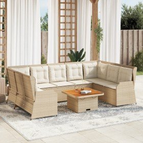 Set de muebles de jardín y cojines 7 pzas ratán sintético beige