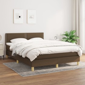 Cama box spring con colchón tela marrón oscuro 140x190 cm