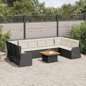 Set de muebles de jardín y cojines 7 pzas ratán sintético negro