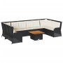 Set de muebles de jardín y cojines 7 pzas ratán sintético negro
