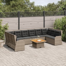 Set de muebles de jardín 7 pzas y cojines ratán sintético gris
