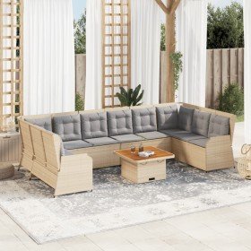 Set de muebles de jardín y cojines 7 pzas ratán sintético beige